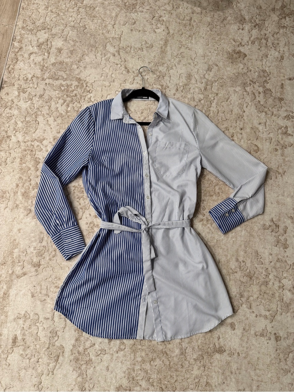 Fashion Nova Two-Tone Blue & White Striped Dress